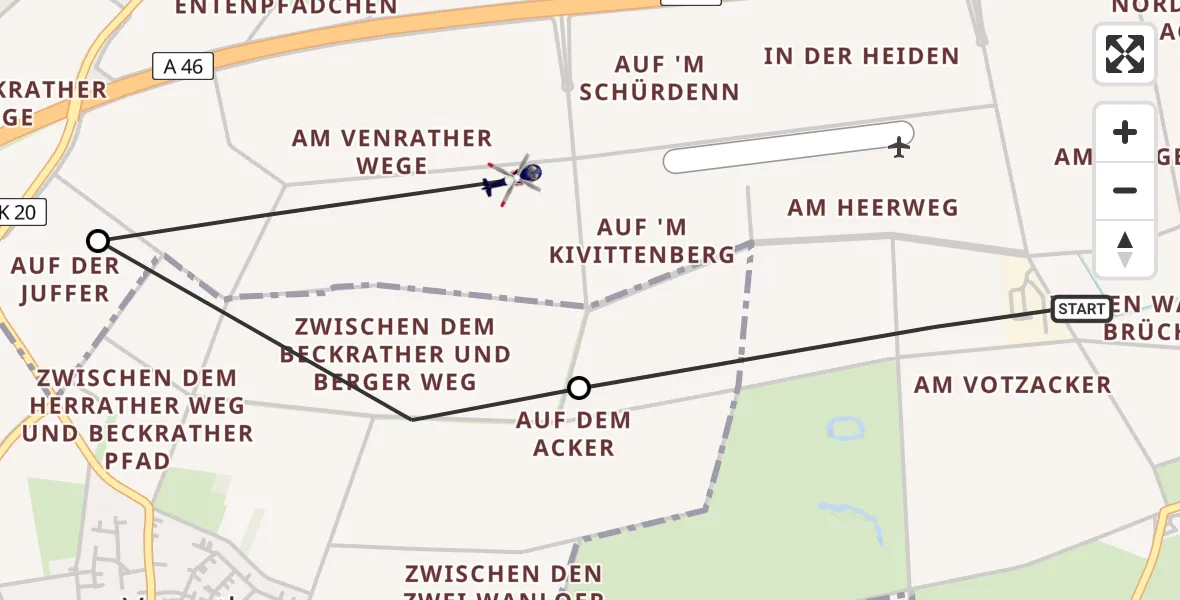 Flugroute Polizeihubschrauber Mönchengladbach - Mönchengladbach, 30 April 2026, 12:39