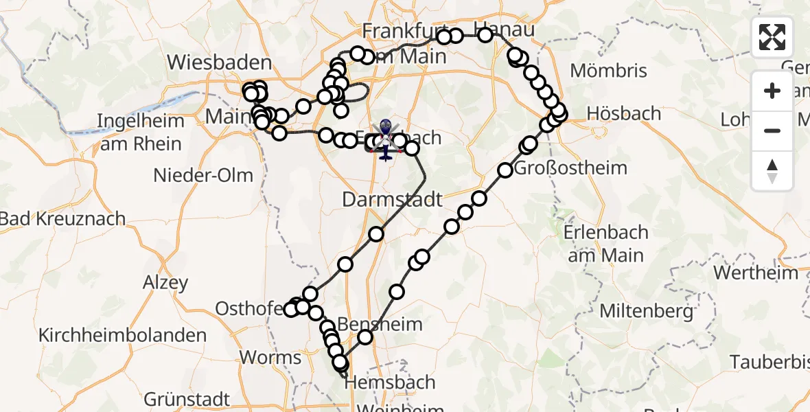 Flugroute Polizeihubschrauber Flughafen Frankfurt-Egelsbach - Flughafen Frankfurt-Egelsbach, 30 April 2026, 12:41