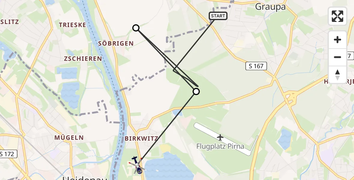 Flugroute Polizeihubschrauber Pirna - Pirna, 30 April 2026, 12:43