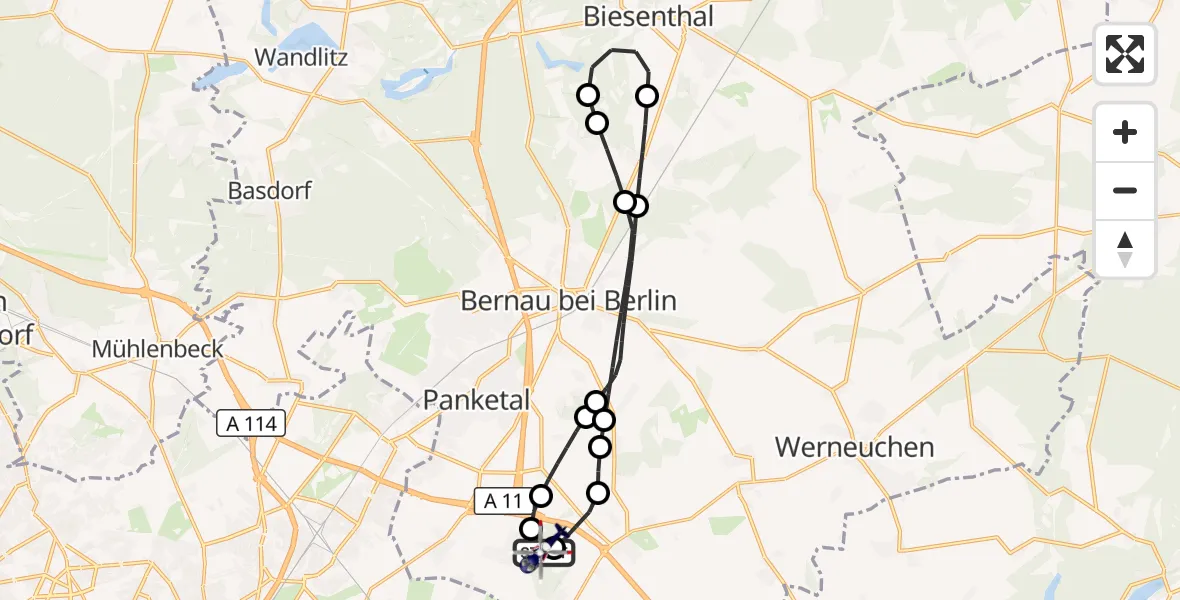 Flugroute Polizeihubschrauber Ahrensfelde Hubschrauberlandeplatz - Ahrensfelde Hubschrauberlandeplatz, 30 April 2026, 12:44