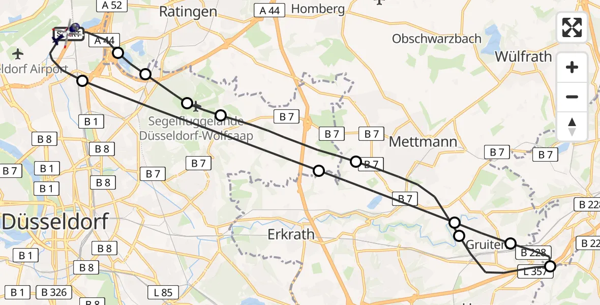 Flugroute Polizeihubschrauber Düsseldorf Flughafen - Düsseldorf Flughafen, 30 April 2026, 12:47