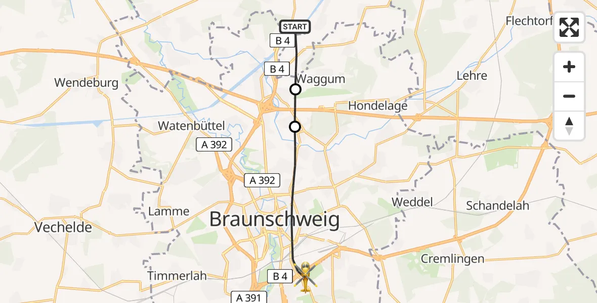 Flugroute Rettungshubschrauber Meine - Braunschweig, 30 April 2026, 12:48