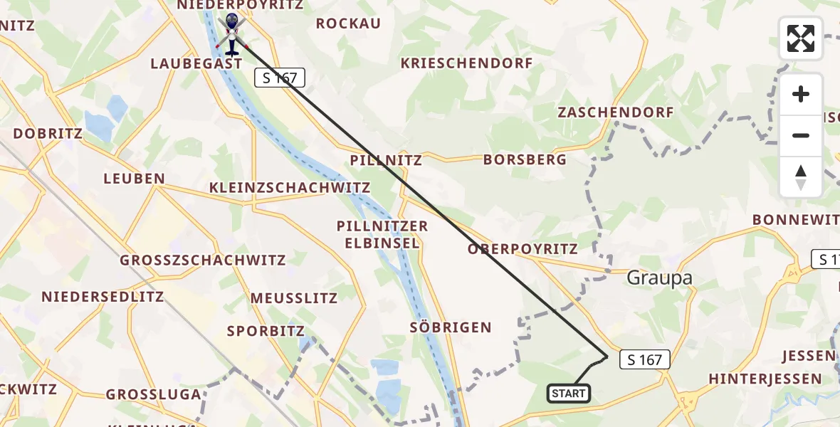Flugroute Polizeihubschrauber Pirna - Dresden, 30 April 2026, 12:49