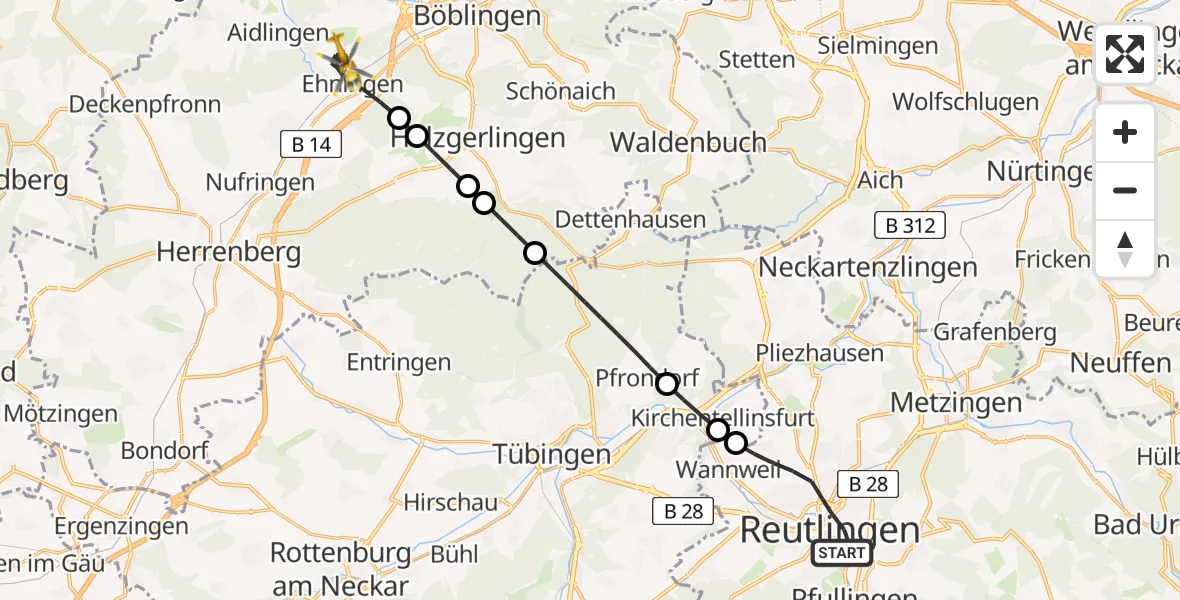 Flugroute Rettungshubschrauber Reutlingen - Ehningen, 30 April 2026, 12:51