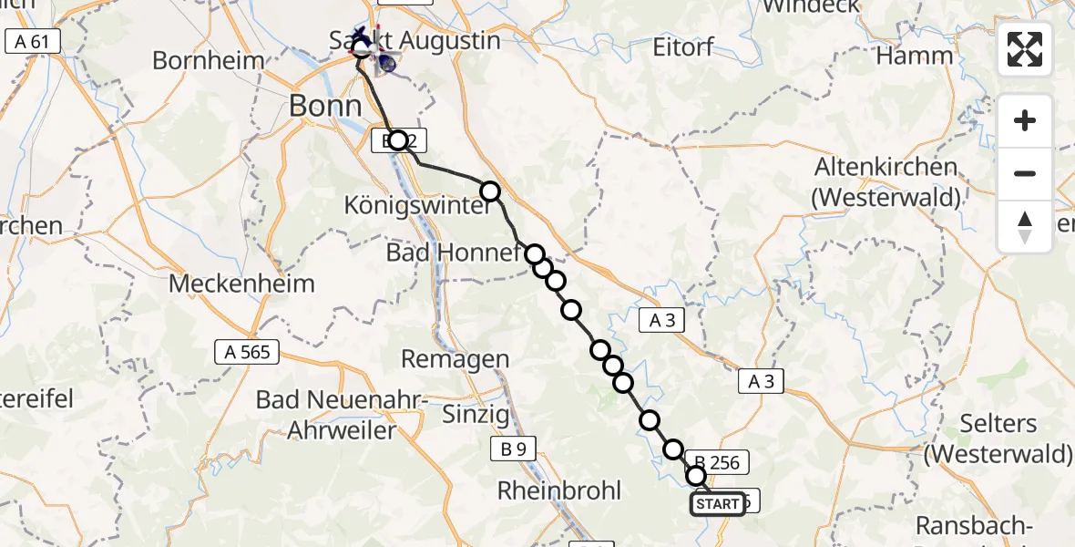 Flugroute Polizeihubschrauber Melsbach - Sankt Augustin, 30 April 2026, 12:51