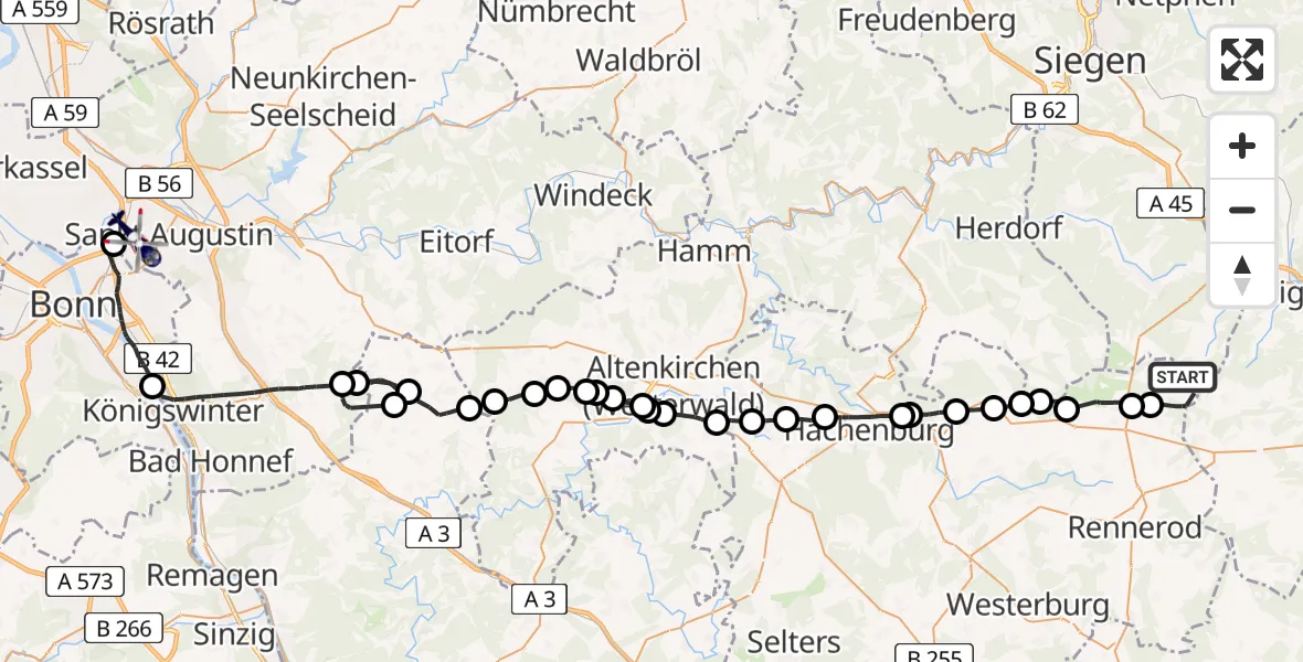 Flugroute Polizeihubschrauber Liebenscheid - Bonn-Hangelar Flugplatz, 30 April 2026, 12:53