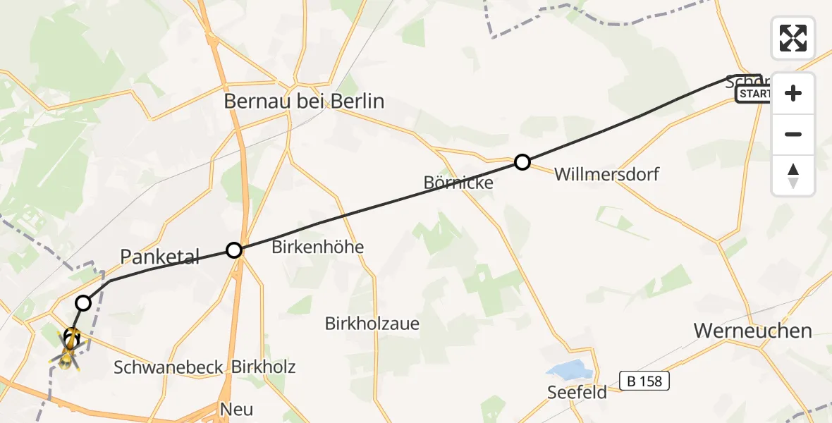 Flugroute Rettungshubschrauber Werneuchen - Helios Clinic Berlin-Buch, 30 April 2026, 12:54