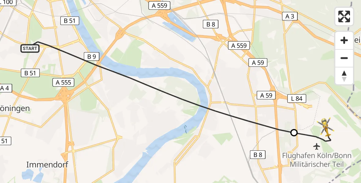 Flugroute Ambulanzhubschrauber Köln - Köln Bonn Flughafen, 30 April 2026, 12:56