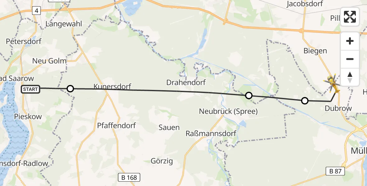 Flugroute Rettungshubschrauber Bad Saarow - Müllrose, 30 April 2026, 12:56