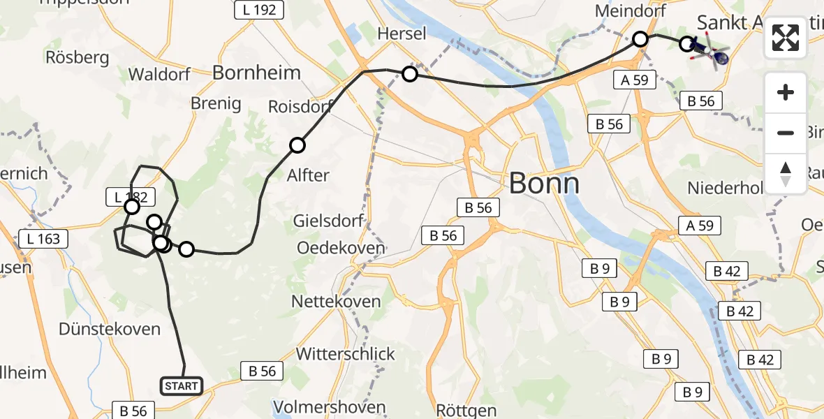 Flugroute Polizeihubschrauber Swisttal - Bonn-Hangelar Flugplatz, 30 April 2026, 12:57