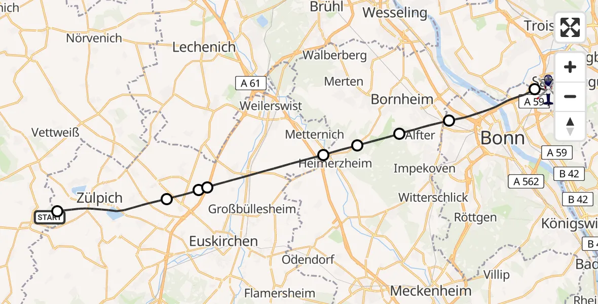 Flugroute Polizeihubschrauber Nideggen - Sankt Augustin, 30 April 2026, 13:06