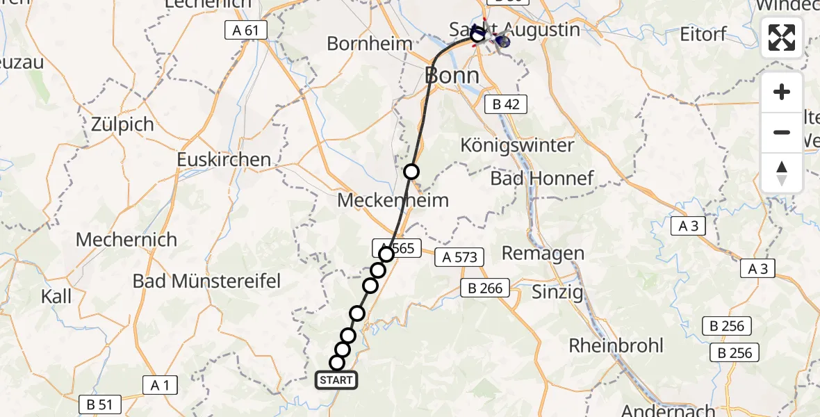 Flugroute Polizeihubschrauber Hönningen - Sankt Augustin, 30 April 2026, 13:08