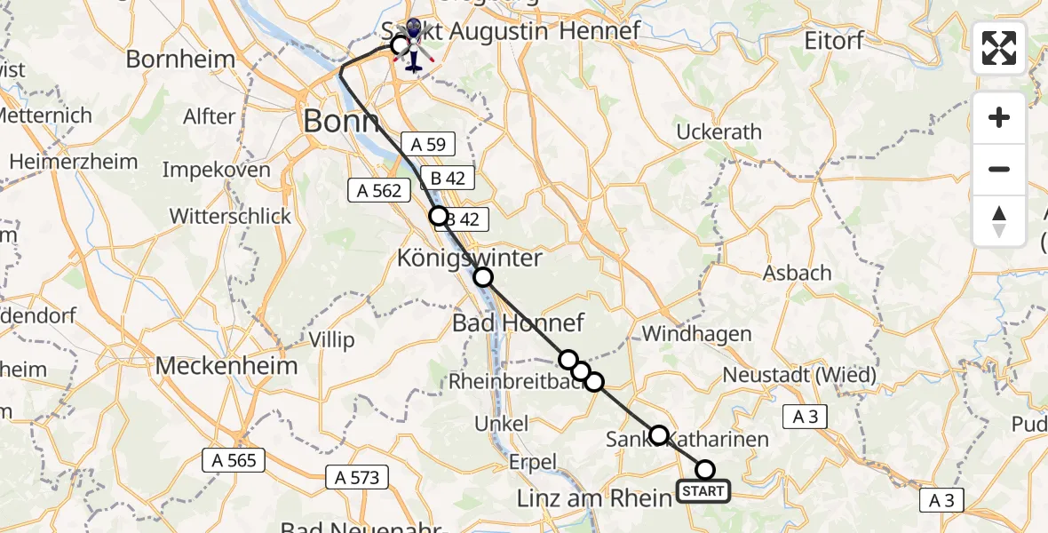 Flugroute Polizeihubschrauber Dattenberg - Sankt Augustin, 30 April 2026, 13:11