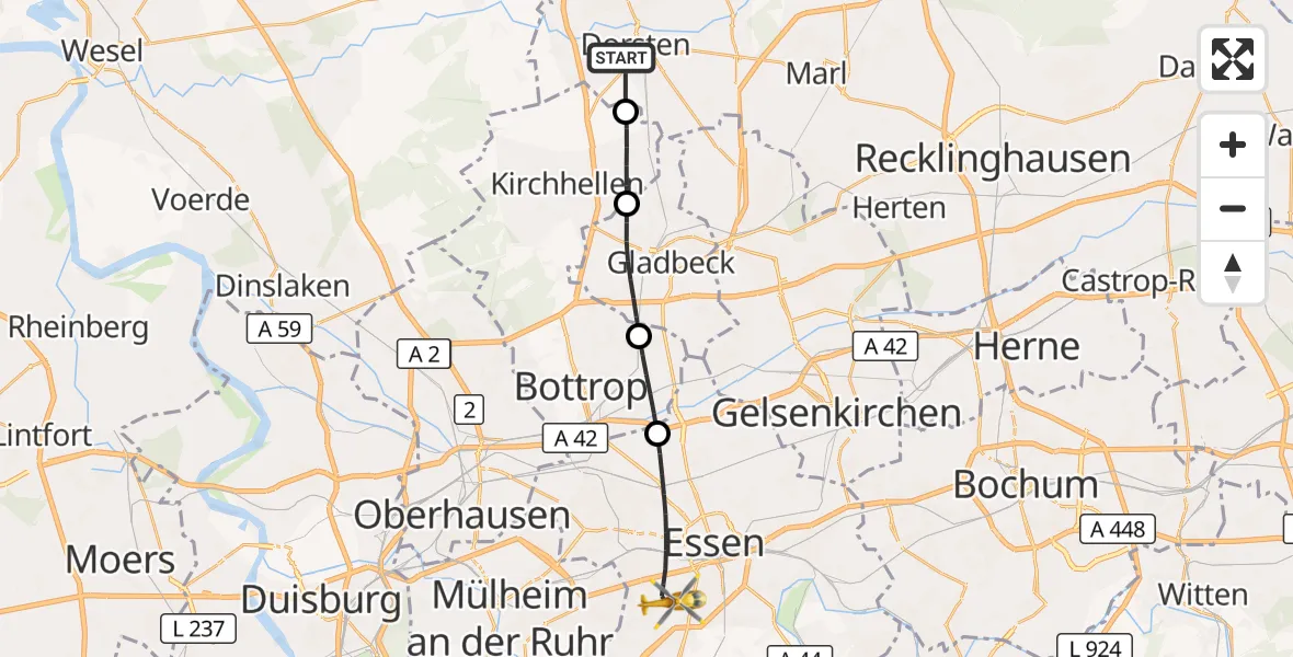 Flugroute Rettungshubschrauber Dorsten - Essen, 30 April 2026, 13:11