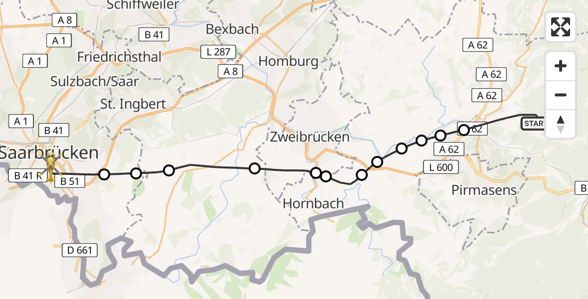 Flugroute Rettungshubschrauber Donsieders - Saarbrücken, 30 April 2026, 13:19