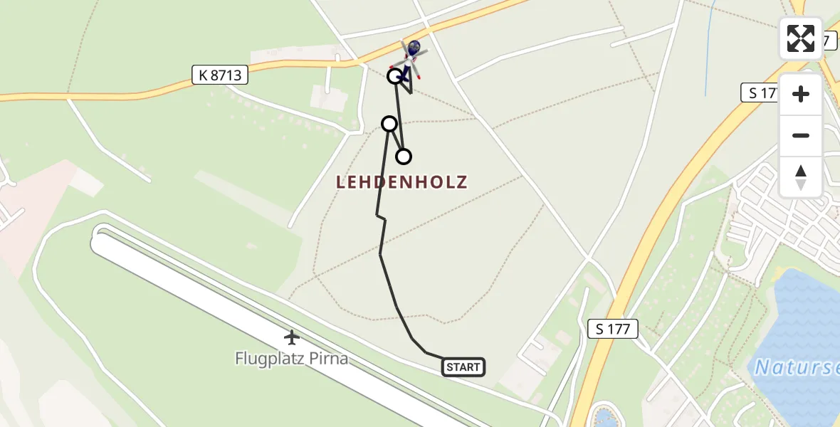Flugroute Polizeihubschrauber Pirna-Pratzschwitz Flugplatz - Pirna, 30 April 2026, 13:19