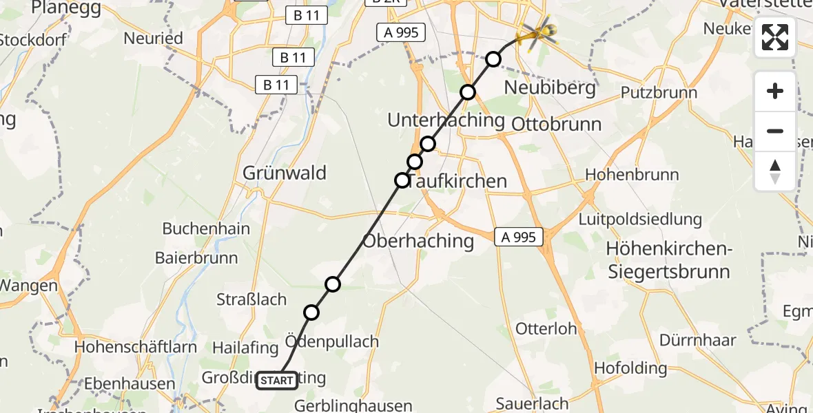 Flugroute Rettungshubschrauber Straßlach-Dingharting - München, 30 April 2026, 13:22