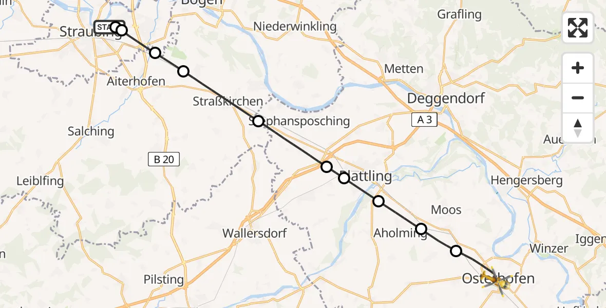 Flugroute Rettungshubschrauber Sankt Elisabeth Hospital Straubing - Osterhofen, 30 April 2026, 13:25