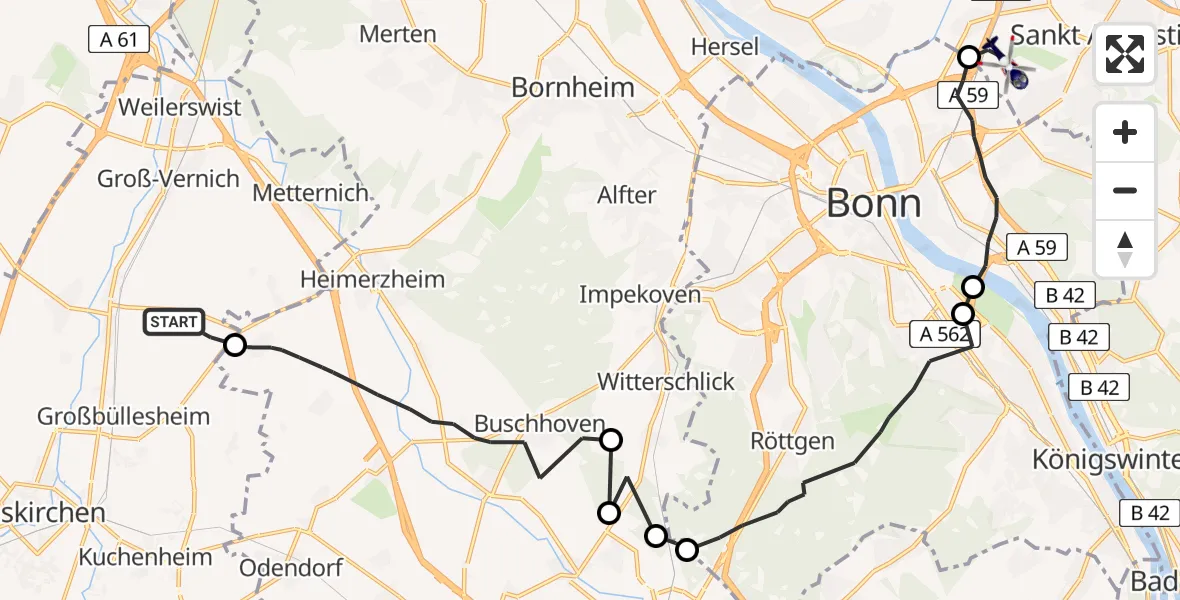 Flugroute Polizeihubschrauber Weilerswist - Sankt Augustin, 30 April 2026, 13:28