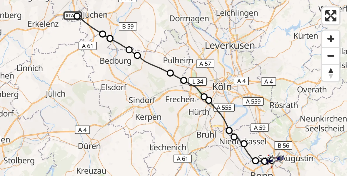 Flugroute Polizeihubschrauber Mönchengladbach - Sankt Augustin, 30 April 2026, 13:28