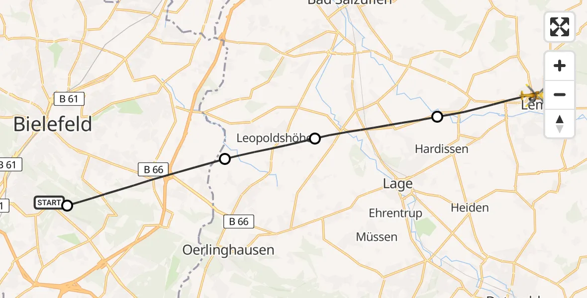 Flugroute Rettungshubschrauber Luftrettungszentrum Bielefeld - Lemgo, 30 April 2026, 13:32