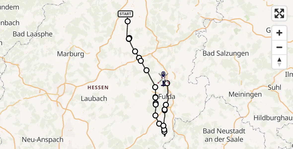 Flugroute Polizeihubschrauber Borken (Hessen) - Hünfeld, 30 April 2026, 13:35