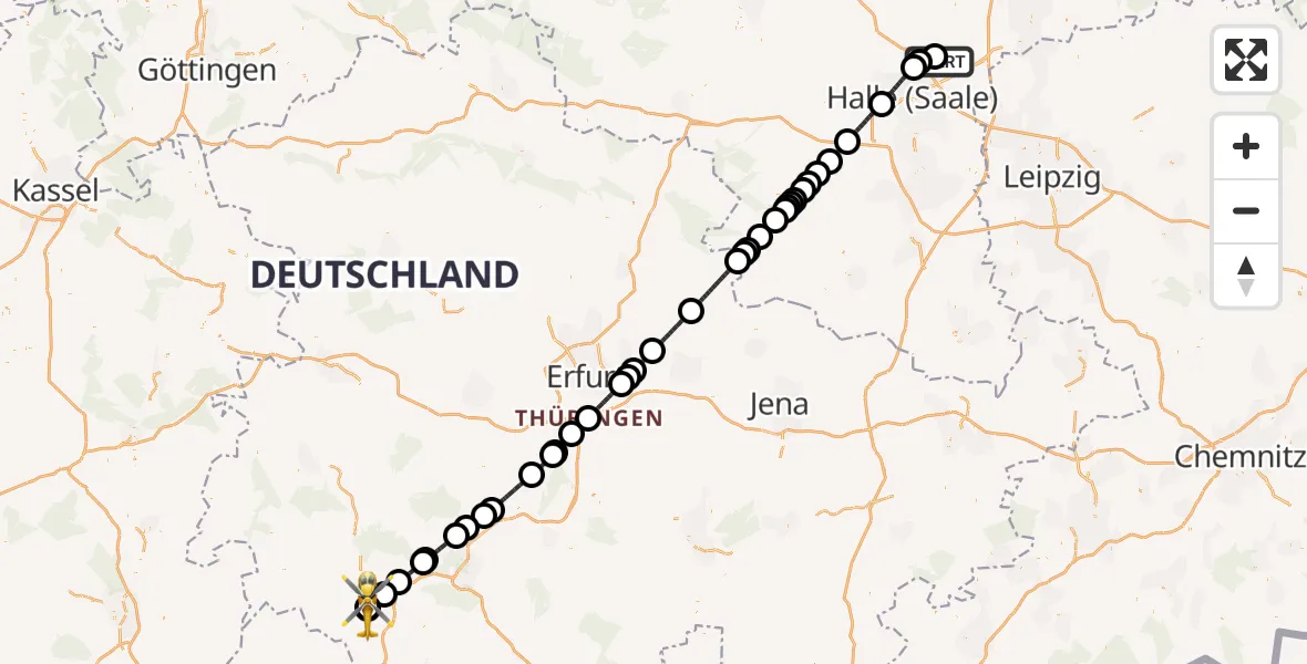 Flugroute Rettungshubschrauber Halle-Oppin Flugplatz - Helios Clinic Meiningen, 30 April 2026, 13:44