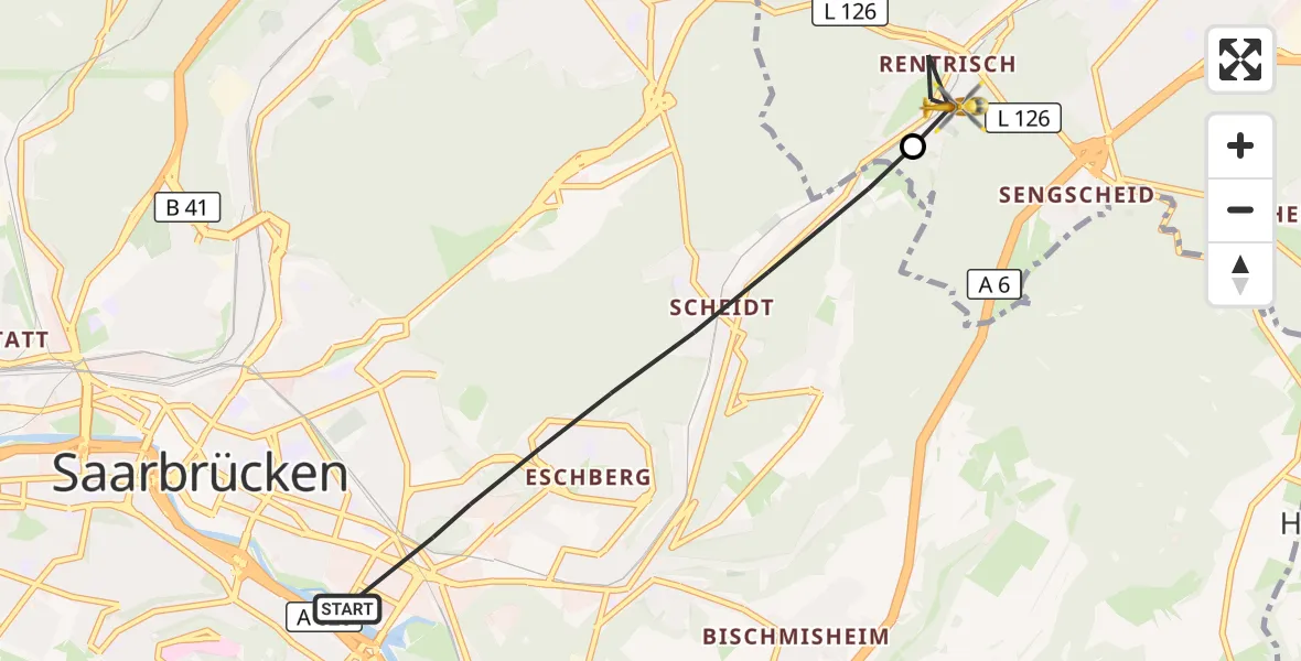 Flugroute Rettungshubschrauber Saarbrücken - St. Ingbert, 30 April 2026, 13:46