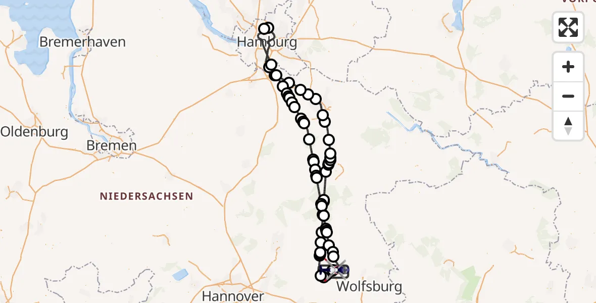 Flugroute Polizeihubschrauber Gifhorn Bundespolizei Hubschrauberlandeplatz - Gifhorn Bundespolizei Hubschrauberlandeplatz, 30 April 2026, 13:46