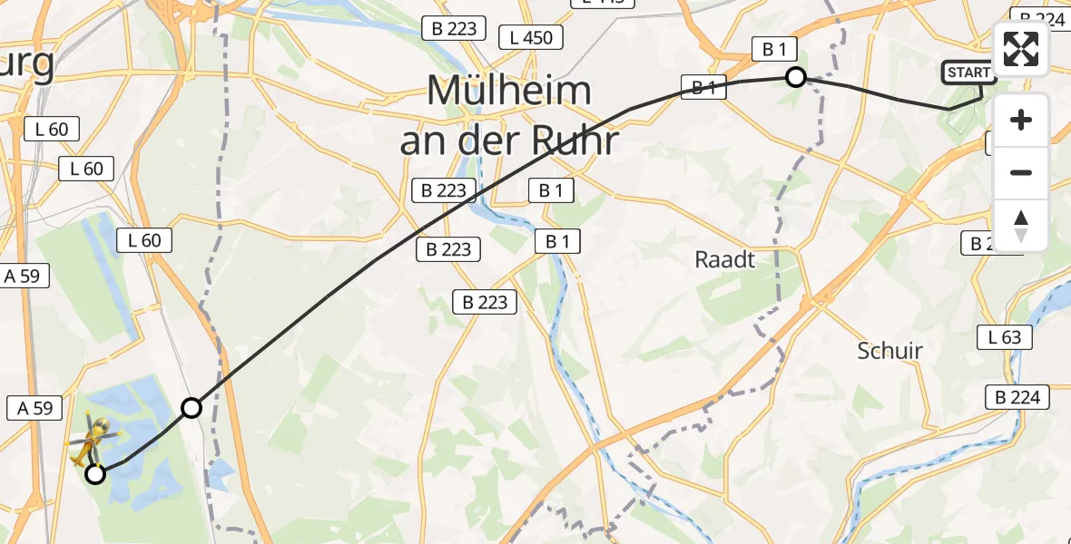 Flugroute Rettungshubschrauber Essen - Duisburg Air Rescue Hubschrauberlandeplatz (Christoph 9), 30 April 2026, 13:48