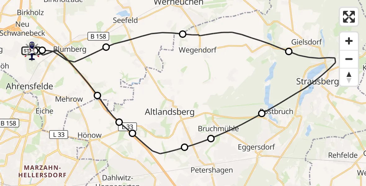 Flugroute Polizeihubschrauber Ahrensfelde Hubschrauberlandeplatz - Ahrensfelde Hubschrauberlandeplatz, 30 April 2026, 14:03