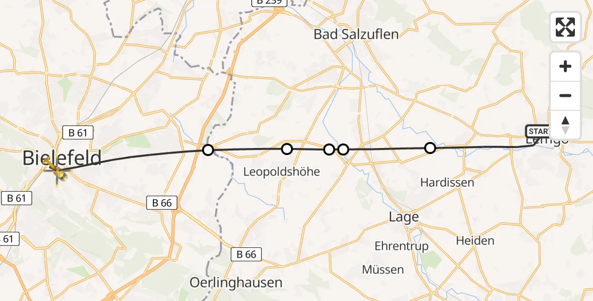 Flugroute Rettungshubschrauber Lemgo - Bielefeld, 30 April 2026, 14:07