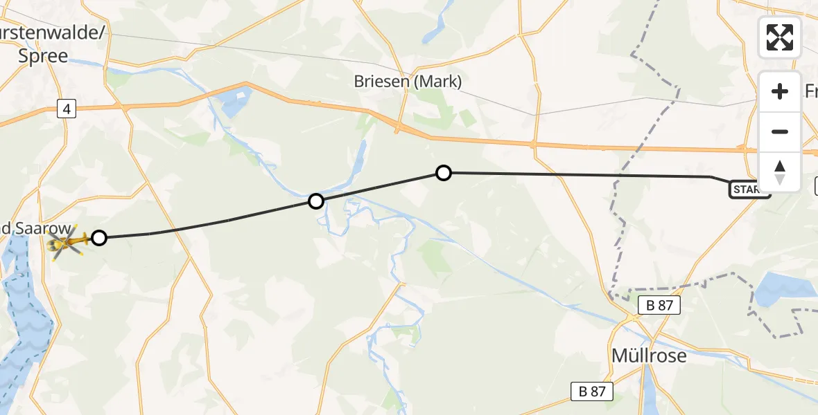Flugroute Rettungshubschrauber Frankfurt (Oder) - Bad Saarow, 30 April 2026, 14:10
