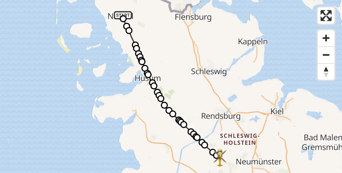 Flugroute Rettungshubschrauber Niebüll - Hohenwestedt, 30 April 2026, 14:13