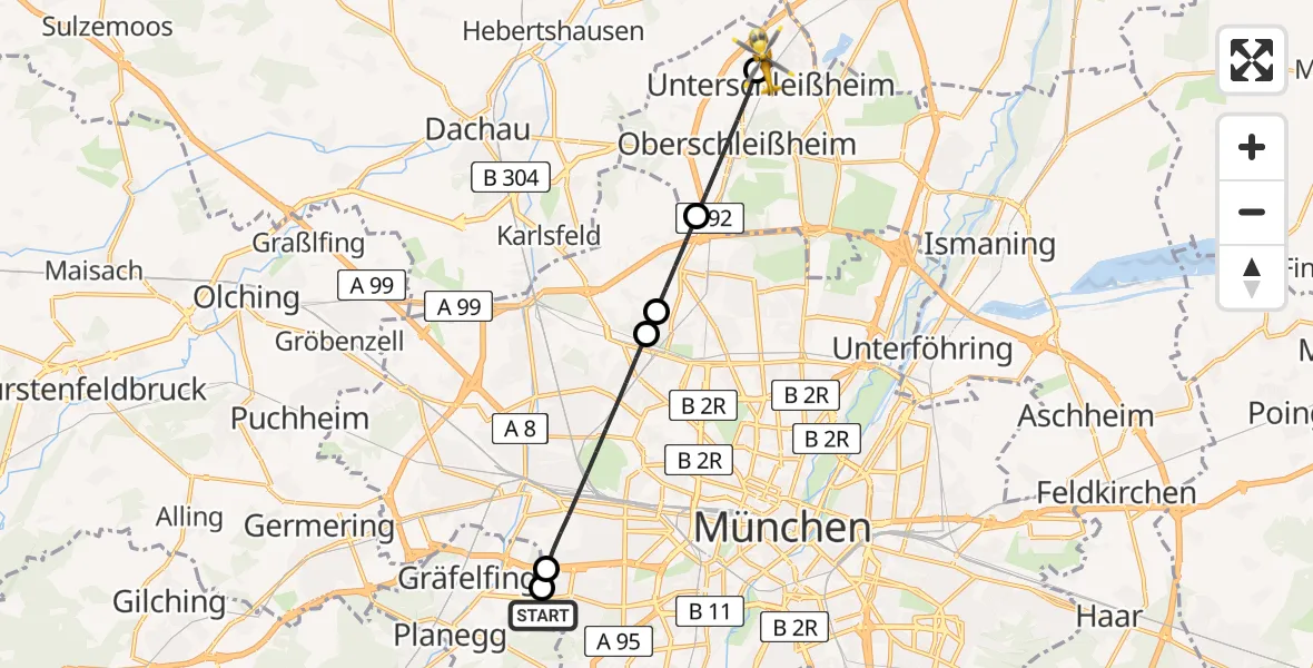 Flugroute Rettungshubschrauber DRF Air Rescue München Hubschrauberlandeplatz - Unterschleißheim, 30 April 2026, 14:20