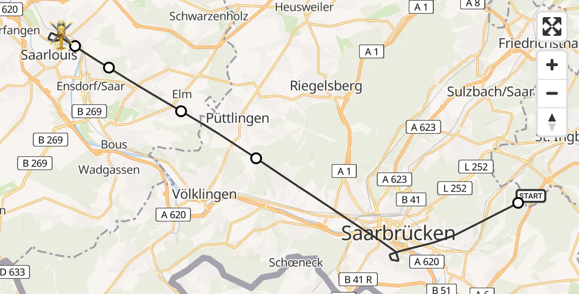 Flugroute Rettungshubschrauber St. Ingbert - Saarlouis, 30 April 2026, 14:28
