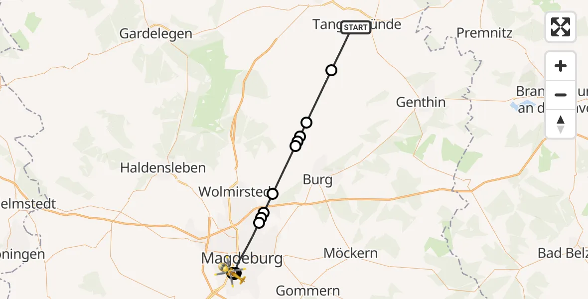 Flugroute Rettungshubschrauber Tangermünde - Magdeburg, 30 April 2026, 14:33