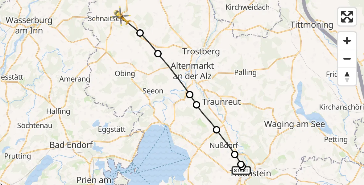 Flugroute Rettungshubschrauber Traunstein Hospital - Schnaitsee, 30 April 2026, 14:43