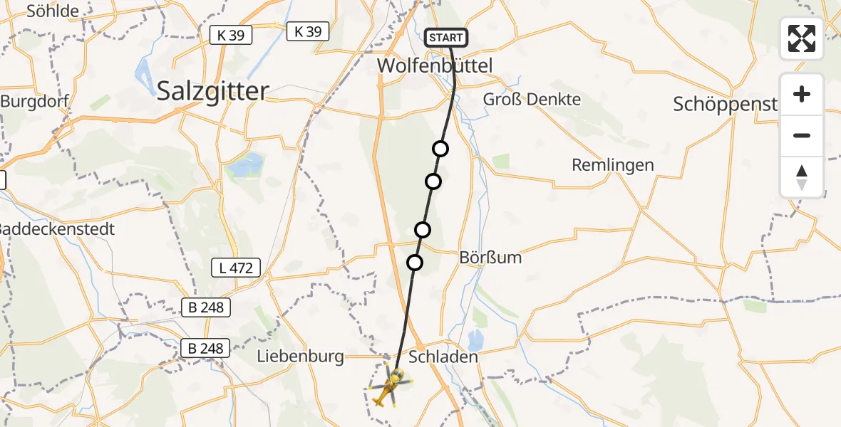 Flugroute Rettungshubschrauber Wolfenbüttel - Schladen-Werla, 30 April 2026, 14:52