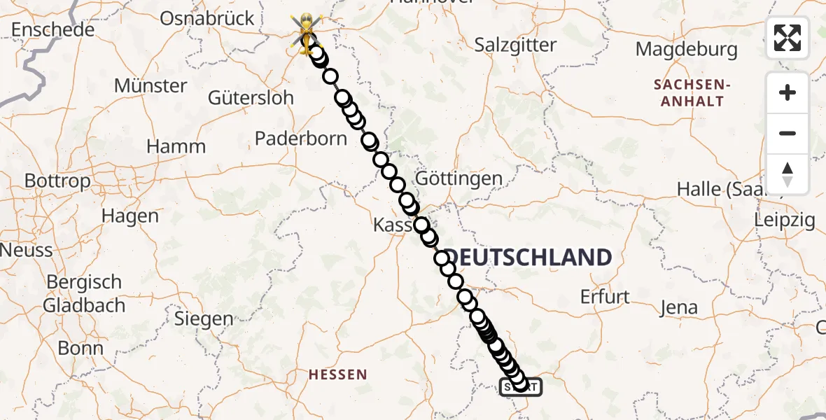 Flugroute Rettungshubschrauber Helios Clinic Meiningen - Bad Oeynhausen, 30 April 2026, 14:58