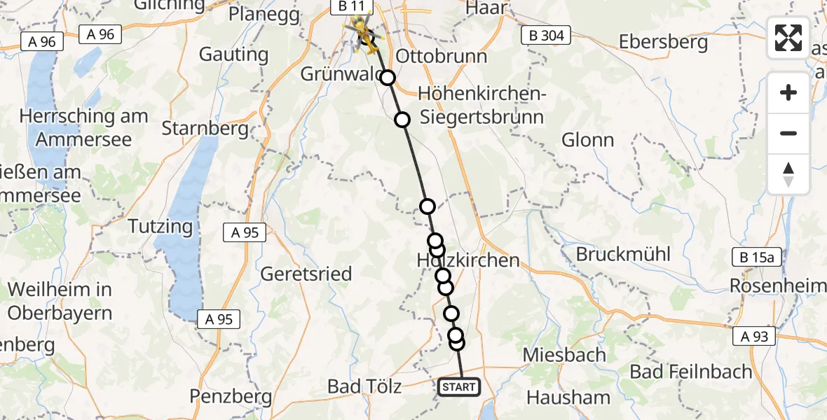 Flugroute Rettungshubschrauber Waakirchen - ADAC Air Rescue Center Hubschrauberlandeplatz (Christoph 1), 30 April 2026, 14:59