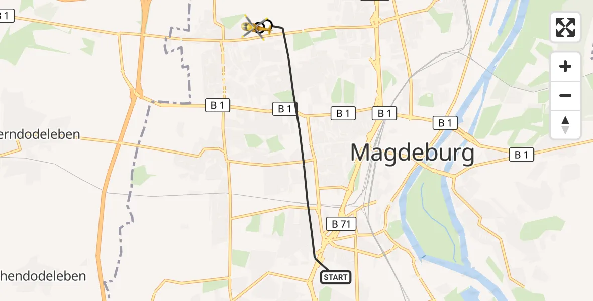 Flugroute Rettungshubschrauber Magdeburg - Magdeburg Hospital, 30 April 2026, 15:19