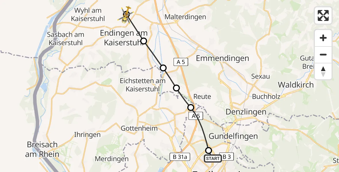 Flugroute Rettungshubschrauber Freiburg im Breisgau Flugplatz - Forchheim, 30 April 2026, 15:28
