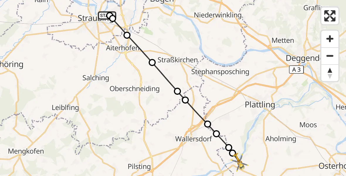 Flugroute Rettungshubschrauber Sankt Elisabeth Hospital Straubing - Oberpöring, 30 April 2026, 15:40