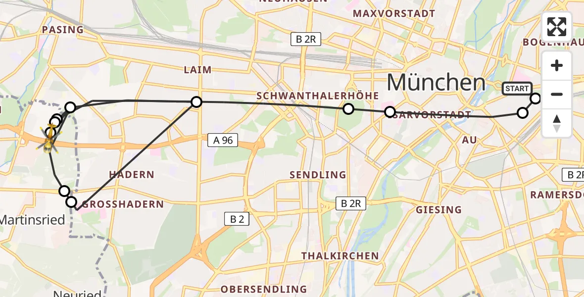 Flugroute Rettungshubschrauber Rechts der Isar University Hospital - Gräfelfing, 30 April 2026, 15:43