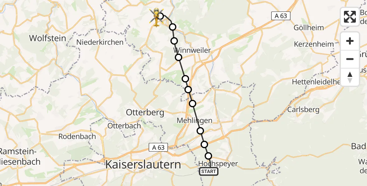 Flugroute Rettungshubschrauber Hochspeyer - Imsweiler UL, 30 April 2026, 15:44