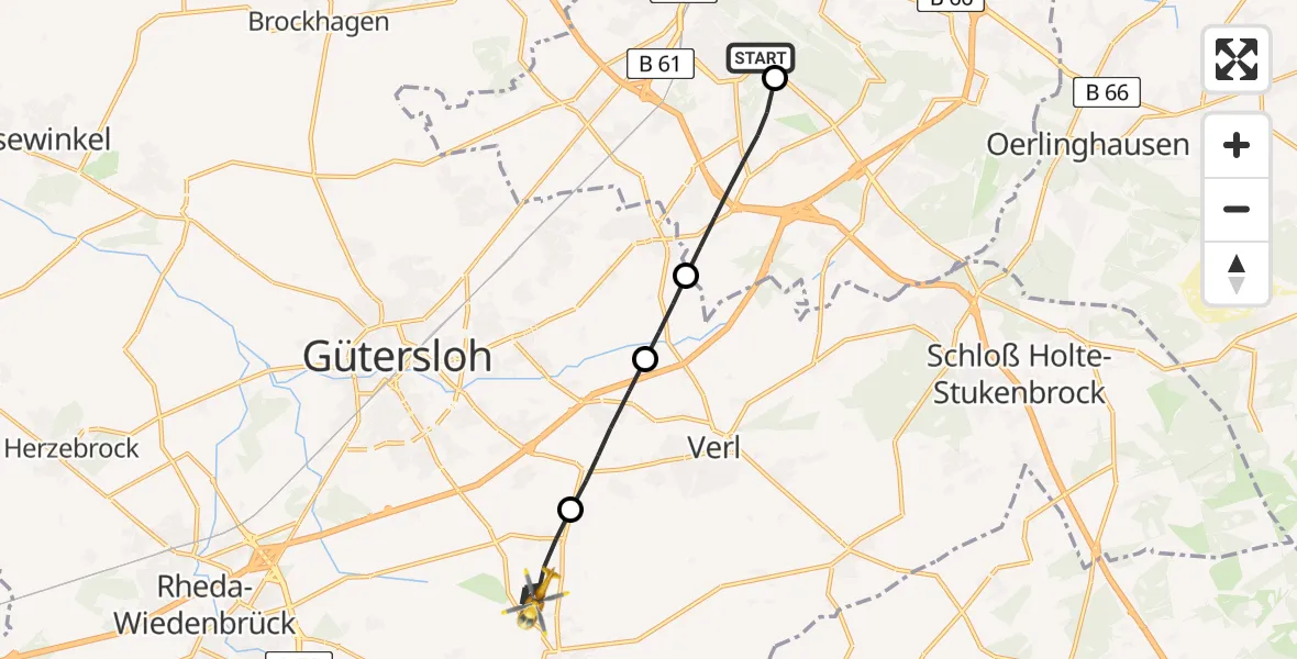 Flugroute Rettungshubschrauber Luftrettungszentrum Bielefeld - Rietberg, 30 April 2026, 15:48