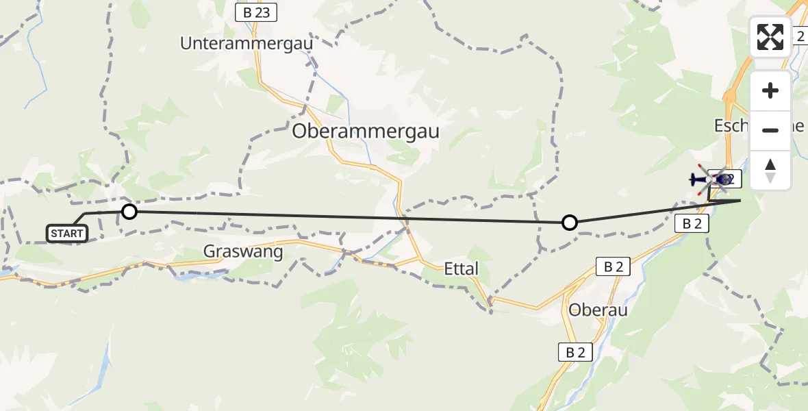 Flugroute Polizeihubschrauber Ettaler Forst - Eschenlohe, 30 April 2026, 15:50