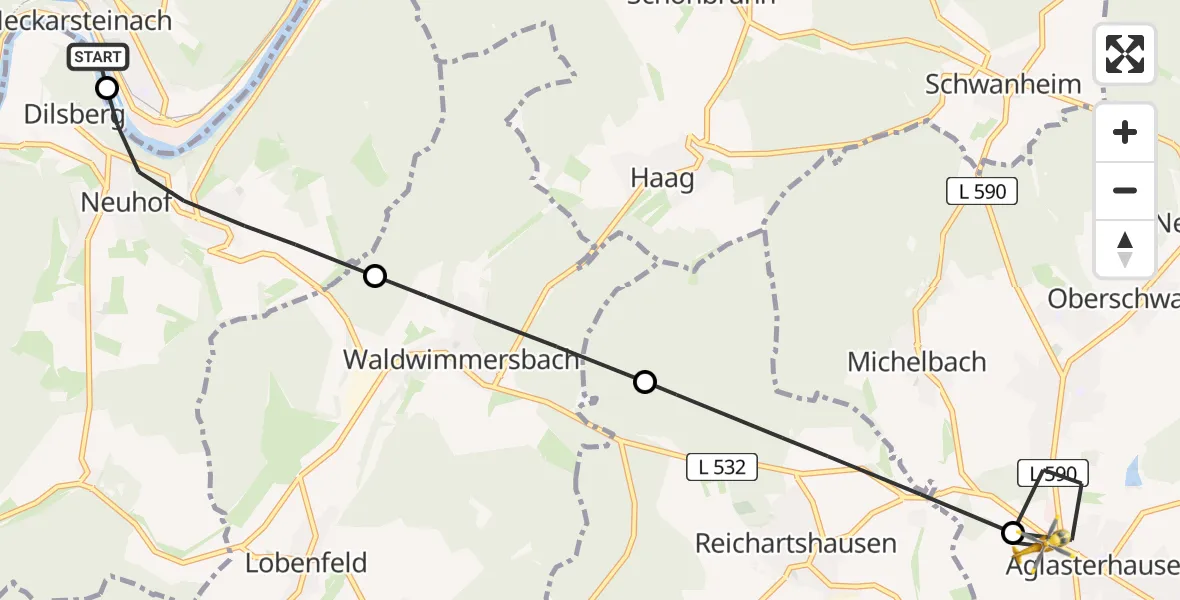 Flugroute Rettungshubschrauber Neckarsteinach - Aglasterhausen, 30 April 2026, 15:51