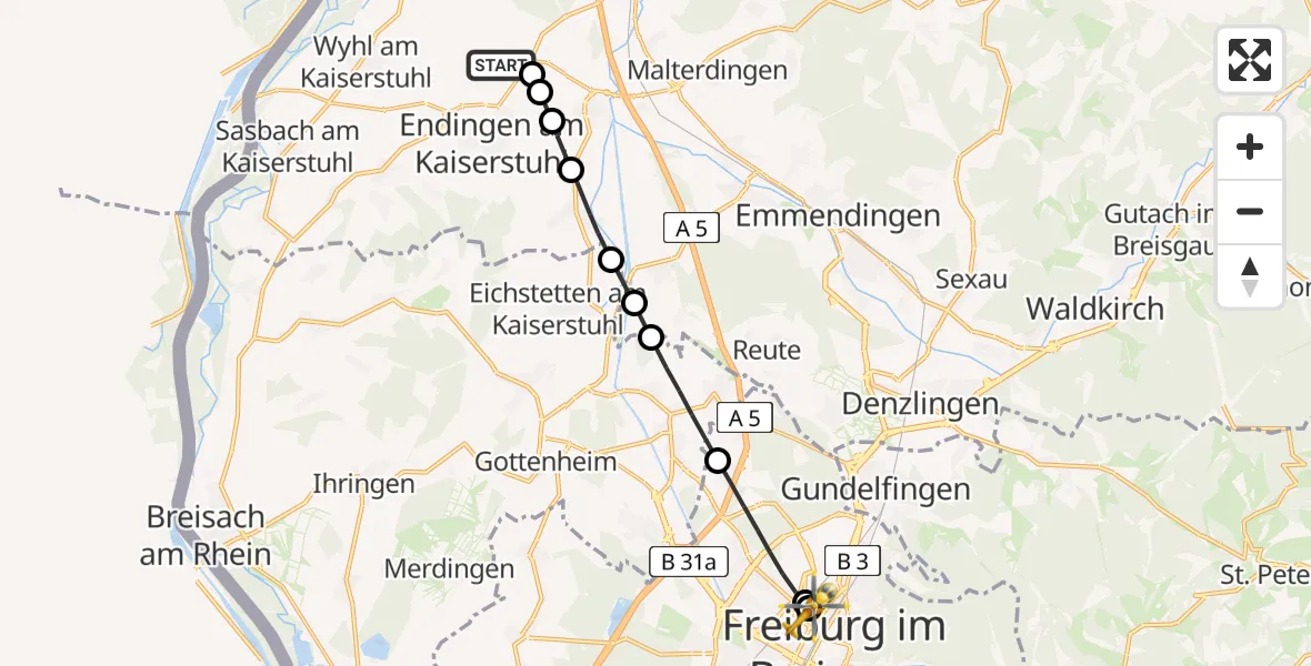 Flugroute Rettungshubschrauber Forchheim - Freiburg University Hospital Heliport 1, 30 April 2026, 16:00